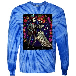 Dancing Skeletons Costume Dia De Los Muertos Day of The Dead Tie-Dye Long Sleeve Shirt