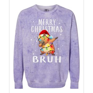 Dabbing Santa Capy Light Merry Christmas Bruh Boy Girl Funny Colorblast Crewneck Sweatshirt