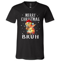 Dabbing Santa Capy Light Merry Christmas Bruh Boy Girl Funny V-Neck T-Shirt