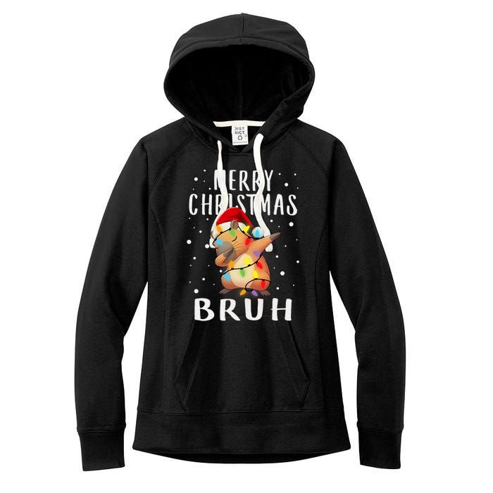 Dabbing Santa Capy Light Merry Christmas Bruh Boy Girl Funny Women's Fleece Hoodie