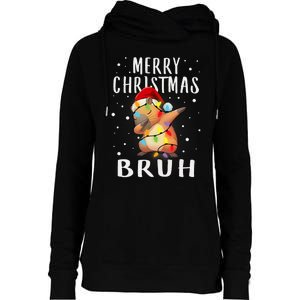 Dabbing Santa Capy Light Merry Christmas Bruh Boy Girl Funny Womens Funnel Neck Pullover Hood