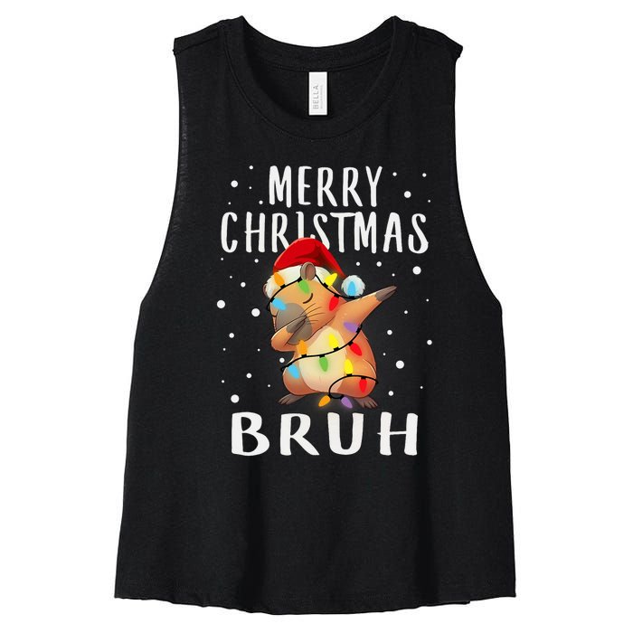 Dabbing Santa Capy Light Merry Christmas Bruh Boy Girl Funny Women's Racerback Cropped Tank