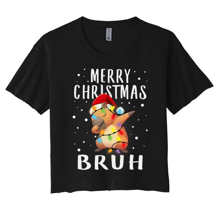 Dabbing Santa Capy Light Merry Christmas Bruh Boy Girl Funny Women's Crop Top Tee