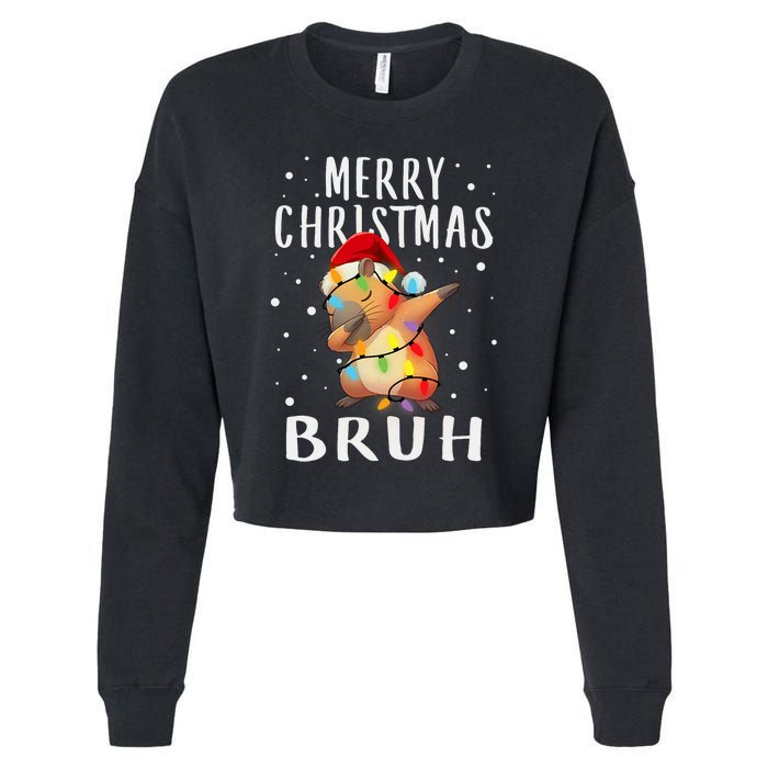 Dabbing Santa Capy Light Merry Christmas Bruh Boy Girl Funny Cropped Pullover Crew