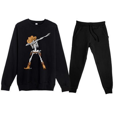 Dabbing Skeleton Cow Hat Halloween Costume Dab Gift Premium Crewneck Sweatsuit Set