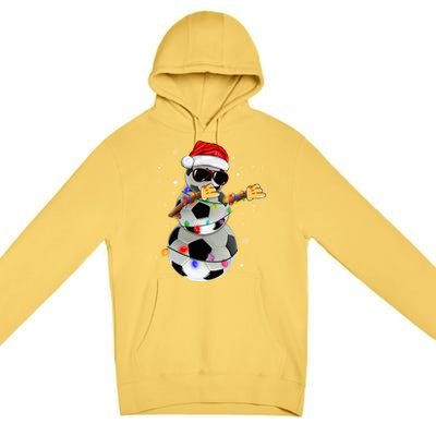 Dabbing Soccer Christmas Lights Pajama Xmas Dancing Styles Gift Premium Pullover Hoodie