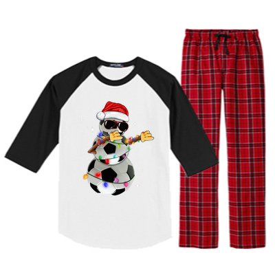 Dabbing Soccer Christmas Lights Pajama Xmas Dancing Styles Gift Raglan Sleeve Pajama Set