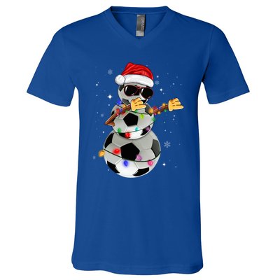 Dabbing Soccer Christmas Lights Pajama Xmas Dancing Styles Gift V-Neck T-Shirt