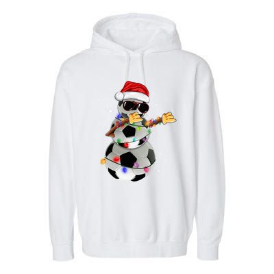 Dabbing Soccer Christmas Lights Pajama Xmas Dancing Styles Gift Garment-Dyed Fleece Hoodie