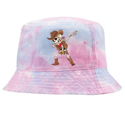 Dabbing Skeleton Cowboy Halloween Costume Tie-Dyed Bucket Hat