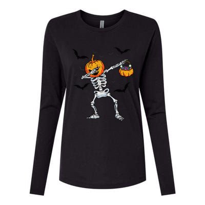 Dabbing Skeleton Cute Gift Dab Dance Halloween Pumpkin Gift Womens Cotton Relaxed Long Sleeve T-Shirt