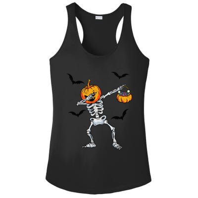 Dabbing Skeleton Cute Gift Dab Dance Halloween Pumpkin Gift Ladies PosiCharge Competitor Racerback Tank