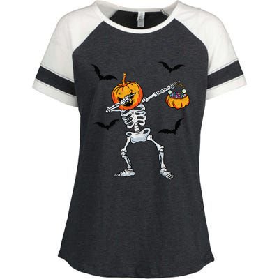 Dabbing Skeleton Cute Gift Dab Dance Halloween Pumpkin Gift Enza Ladies Jersey Colorblock Tee