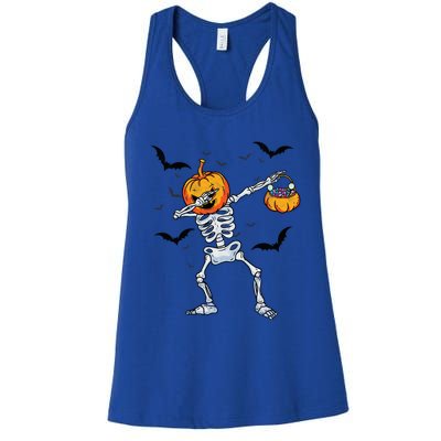 Dabbing Skeleton Cute Gift Dab Dance Halloween Pumpkin Gift Women's Racerback Tank