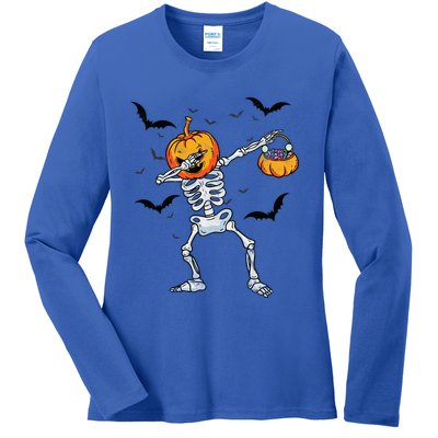 Dabbing Skeleton Cute Gift Dab Dance Halloween Pumpkin Gift Ladies Long Sleeve Shirt