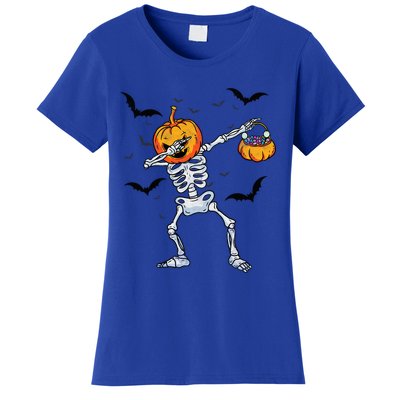 Dabbing Skeleton Cute Gift Dab Dance Halloween Pumpkin Gift Women's T-Shirt