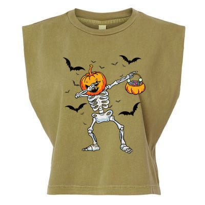 Dabbing Skeleton Cute Gift Dab Dance Halloween Pumpkin Gift Garment-Dyed Women's Muscle Tee