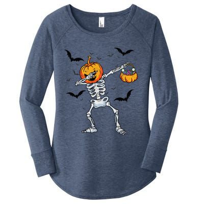 Dabbing Skeleton Cute Gift Dab Dance Halloween Pumpkin Gift Women's Perfect Tri Tunic Long Sleeve Shirt