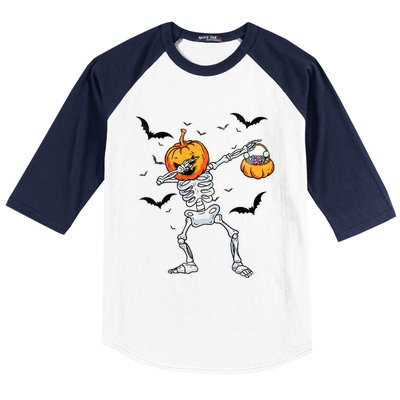 Dabbing Skeleton Cute Gift Dab Dance Halloween Pumpkin Gift Baseball Sleeve Shirt