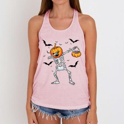 Dabbing Skeleton Cute Gift Dab Dance Halloween Pumpkin Gift Women's Knotted Racerback Tank