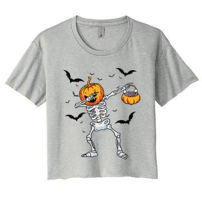 Dabbing Skeleton Cute Gift Dab Dance Halloween Pumpkin Gift Women's Crop Top Tee