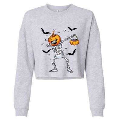 Dabbing Skeleton Cute Gift Dab Dance Halloween Pumpkin Gift Cropped Pullover Crew