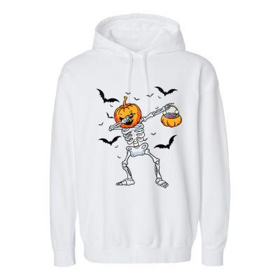 Dabbing Skeleton Cute Gift Dab Dance Halloween Pumpkin Gift Garment-Dyed Fleece Hoodie