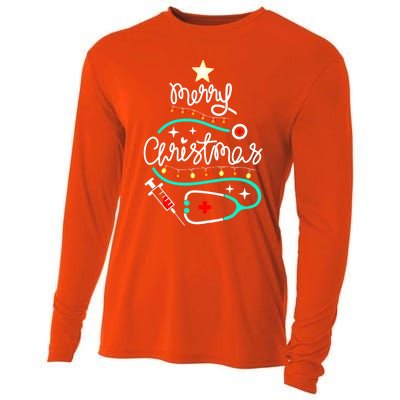 Doctor Stethoscope Christmas Gift Nurse Merry Christmas Tree Gift Cooling Performance Long Sleeve Crew