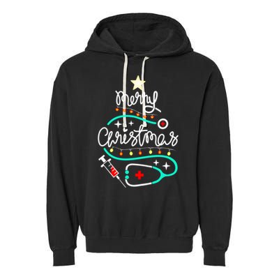 Doctor Stethoscope Christmas Gift Nurse Merry Christmas Tree Gift Garment-Dyed Fleece Hoodie