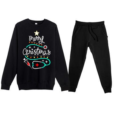 Doctor Stethoscope Christmas Gift Nurse Merry Christmas Tree Gift Premium Crewneck Sweatsuit Set