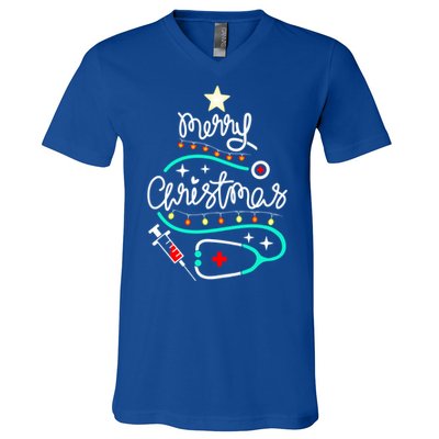 Doctor Stethoscope Christmas Gift Nurse Merry Christmas Tree Gift V-Neck T-Shirt