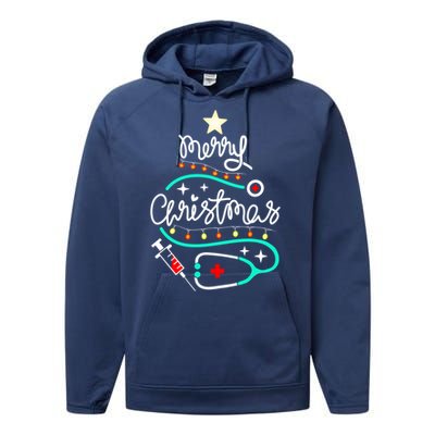 Doctor Stethoscope Christmas Gift Nurse Merry Christmas Tree Gift Performance Fleece Hoodie