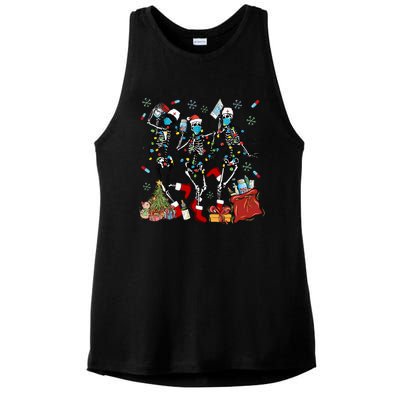 Dancing Skeleton Christmas Lights Nurse Nursing Scrub Xmas Gift Ladies PosiCharge Tri-Blend Wicking Tank