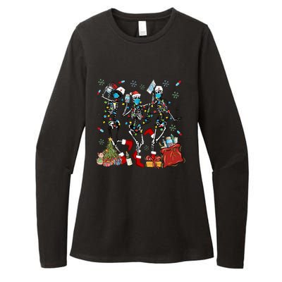 Dancing Skeleton Christmas Lights Nurse Nursing Scrub Xmas Gift Womens CVC Long Sleeve Shirt