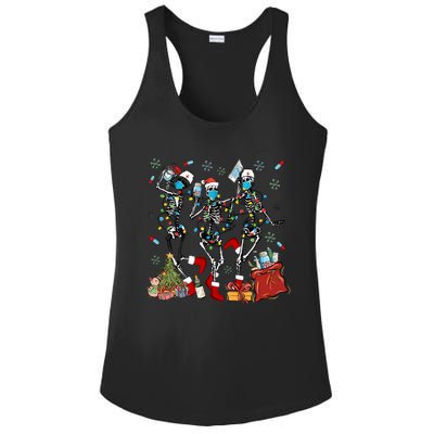 Dancing Skeleton Christmas Lights Nurse Nursing Scrub Xmas Gift Ladies PosiCharge Competitor Racerback Tank