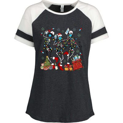 Dancing Skeleton Christmas Lights Nurse Nursing Scrub Xmas Gift Enza Ladies Jersey Colorblock Tee