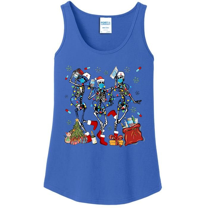 Dancing Skeleton Christmas Lights Nurse Nursing Scrub Xmas Gift Ladies Essential Tank