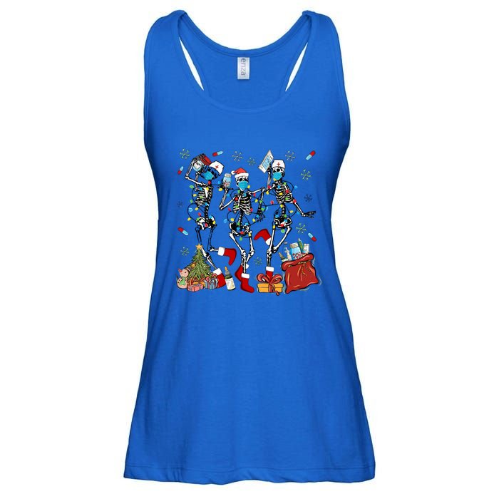 Dancing Skeleton Christmas Lights Nurse Nursing Scrub Xmas Gift Ladies Essential Flowy Tank