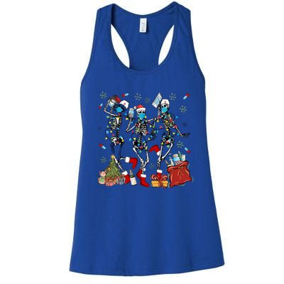 Dancing Skeleton Christmas Lights Nurse Nursing Scrub Xmas Gift Women's Racerback Tank