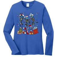 Dancing Skeleton Christmas Lights Nurse Nursing Scrub Xmas Gift Ladies Long Sleeve Shirt