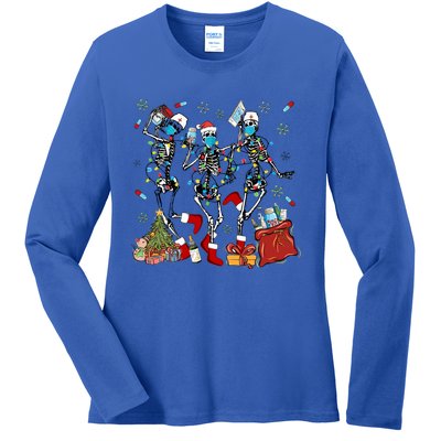 Dancing Skeleton Christmas Lights Nurse Nursing Scrub Xmas Gift Ladies Long Sleeve Shirt