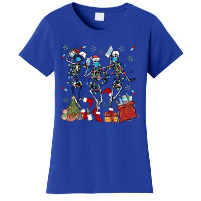 Dancing Skeleton Christmas Lights Nurse Nursing Scrub Xmas Gift Women's T-Shirt