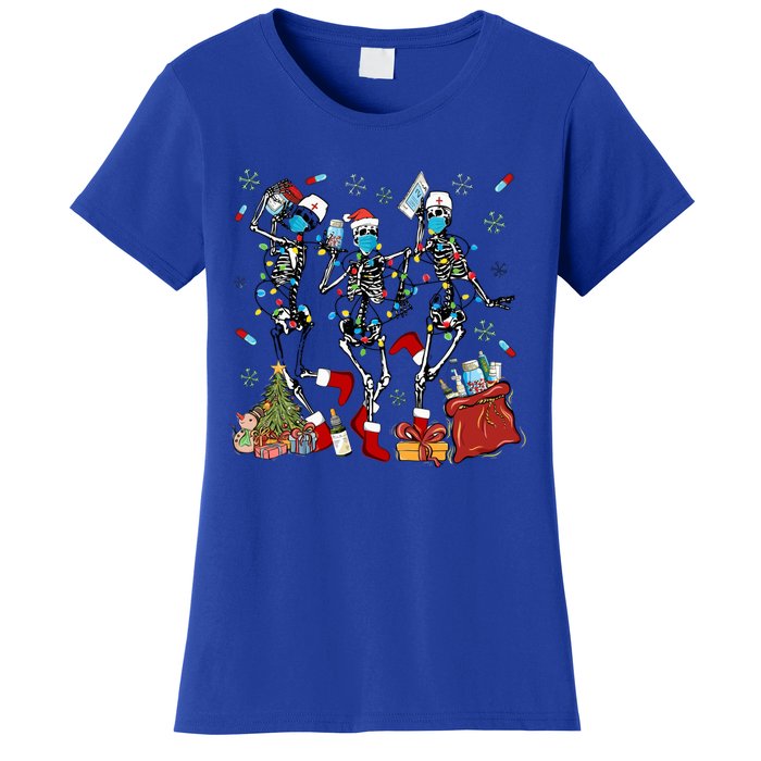 Dancing Skeleton Christmas Lights Nurse Nursing Scrub Xmas Gift Women's T-Shirt