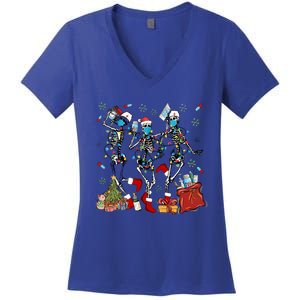 Dancing Skeleton Christmas Lights Nurse Nursing Scrub Xmas Gift Women's V-Neck T-Shirt