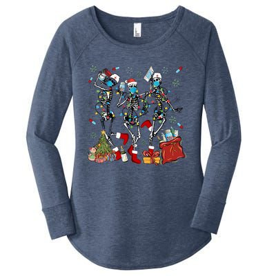 Dancing Skeleton Christmas Lights Nurse Nursing Scrub Xmas Gift Women's Perfect Tri Tunic Long Sleeve Shirt