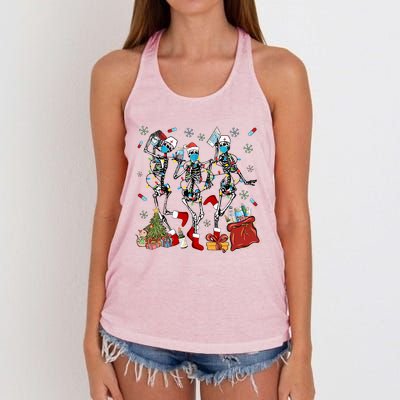 Dancing Skeleton Christmas Lights Nurse Nursing Scrub Xmas Gift Women's Knotted Racerback Tank