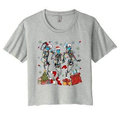 Dancing Skeleton Christmas Lights Nurse Nursing Scrub Xmas Gift Women's Crop Top Tee