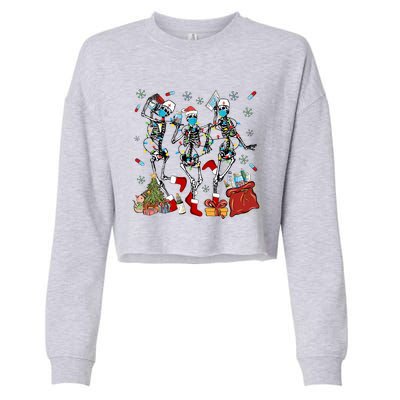 Dancing Skeleton Christmas Lights Nurse Nursing Scrub Xmas Gift Cropped Pullover Crew