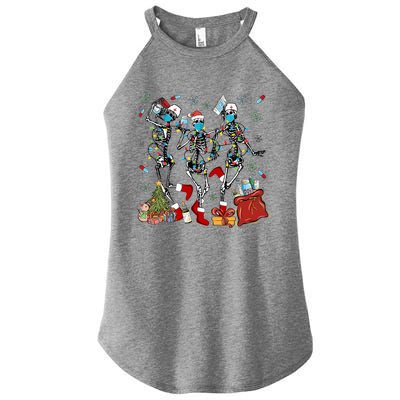 Dancing Skeleton Christmas Lights Nurse Nursing Scrub Xmas Gift Women's Perfect Tri Rocker Tank