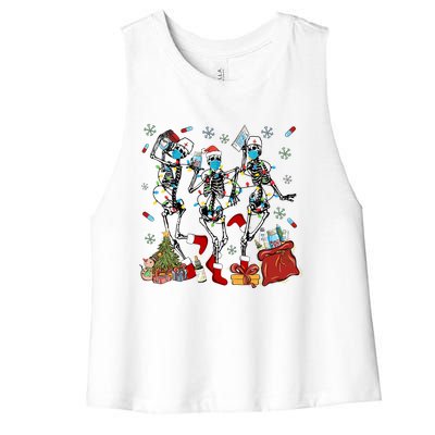 Dancing Skeleton Christmas Lights Nurse Nursing Scrub Xmas Gift Women's Racerback Cropped Tank